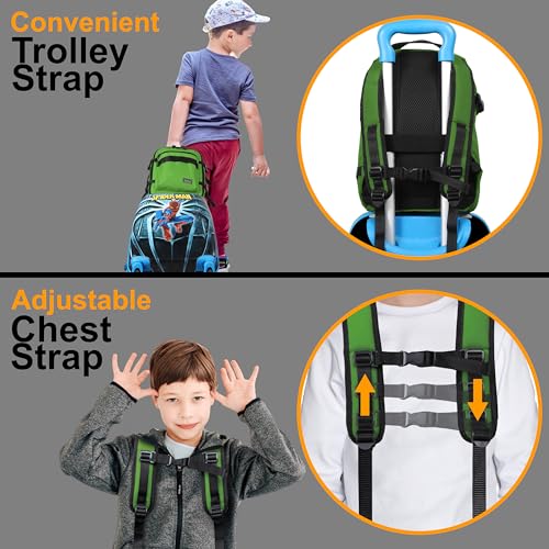 Child's Travel Backpack for Ages 3-6 | Lightweight Suitcase Style Carry-On | 10L Weekender with Tablet Sleeve & Chest Strap | Green - color: Green