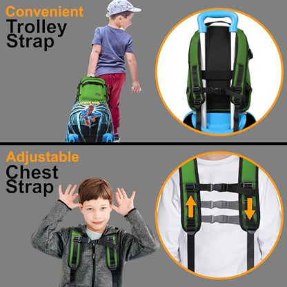 Child's Travel Backpack for Ages 3-6 | Lightweight Suitcase Style Carry-On | 10L Weekender with Tablet Sleeve & Chest Strap | Green - color: Green