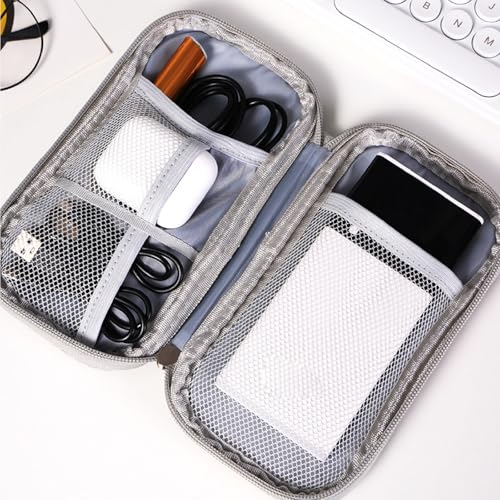 Portable Travel Cable Organizer Pouch Double Layer for Chargers and Cables - color: Grey
