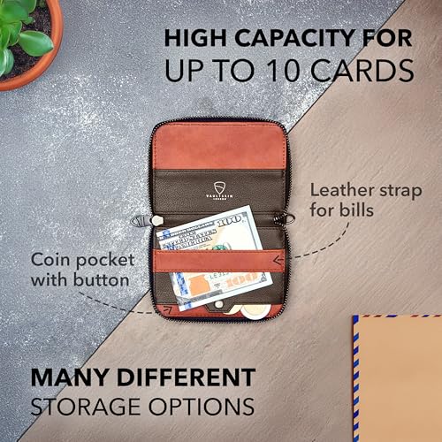 Vaultskin NOTTING HILL Slim Italian Leather Zip Around Wallet, RFID - color: Brown