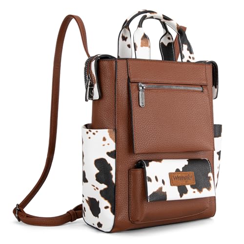 Montana West Wrangler Cow Print Backpack Purse for Women Vegan Leather Ladies Convertible Backpack Stylish Anti Theft Backpack with Adjustable Strap - color: A Classic Brown-cow Print