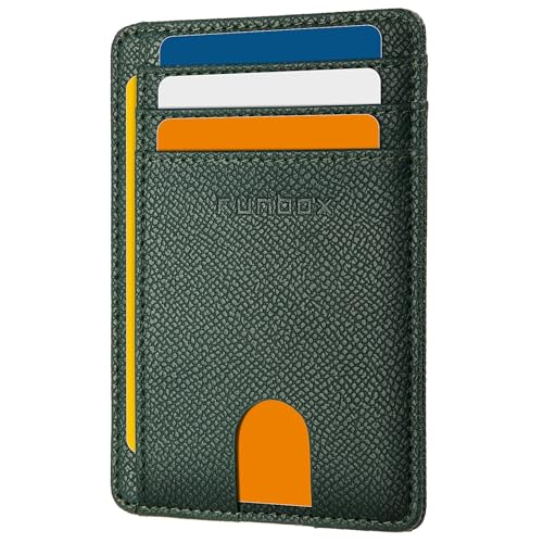 RUNBOX Slim Wallet for Men and Women, RFID Blocking Leather Card Holder - color: HERM NEW-Palm Lines Green