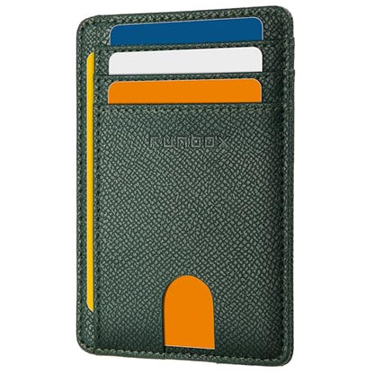 RUNBOX Slim Wallet for Men and Women, RFID Blocking Leather Card Holder - color: HERM NEW-Palm Lines Green