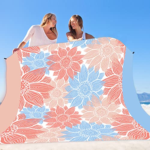HIHOHO Waterproof Sandproof Beach Blanket Mat for 1-8 Adults, Quick Drying - color: Blue Flower, size: 79" X 108"（1~5 person）