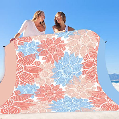 HIHOHO Waterproof Sandproof Beach Blanket Mat for 1-8 Adults, Quick Drying - color: Blue Flower, size: 79" X 108"（1~5 person）