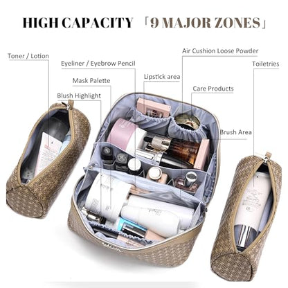 BOYATU Travel Makeup Bag for Women: Four Leaf Clover 3 Pcs Set Cosmetic Bag - color: M-05Brown