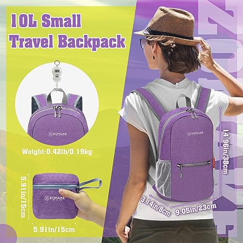 ZOMAKE Lightweight Packable Backpack, 10L Small Foldable Daypack for Hiking - color: Light Purple A5, size: 10L