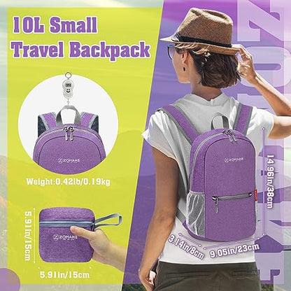 ZOMAKE Lightweight Packable Backpack, 10L Small Foldable Daypack for Hiking - color: Light Purple A5, size: 10L
