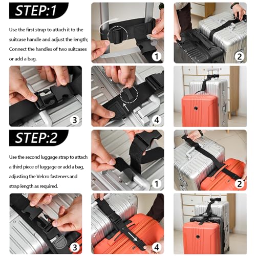 BILIONE 2 Pack Luggage Connector Straps,Connect 3 Suitcases ＆ Add A Bag - color: Green, size: 2 Pack