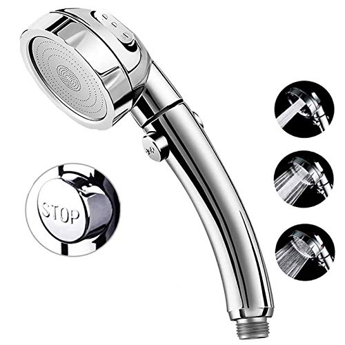 Marbrasse High Pressure Shower Head, 3-Settings Handheld Showerhead with ON/Off Full Shutoff Push Button and Switch to Control Flow, Angle-Adjustable Water Saving Body Sprays(Chrome) - color: Chrome, 1Pack