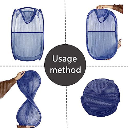 Collapsible Pop Up Laundry Hamper, Extra Large Mesh Foldable Laundry Basket Bag, 28" x 16" x 16", 2 Pack (Black + Blue) - color: 2P Black+Blue