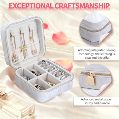 Travel Jewelry Case,Small Jewelry Box with Mirror,Gift for Girls Women - color: Flowing Silver White