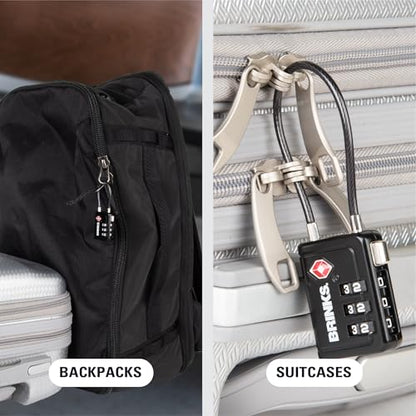 Brinks TSA Accepted Luggage Lock with 2.5" Cable Shackle, Black, 4-Pack - color: Black, size: 2.5" Shackle