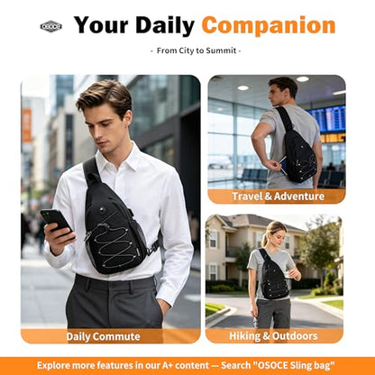 OSOCE Anti-Theft Sling Bag, Crossbody Bag for Men, Water-Resistant, 2.0L - color: Black 2.0, size: Large