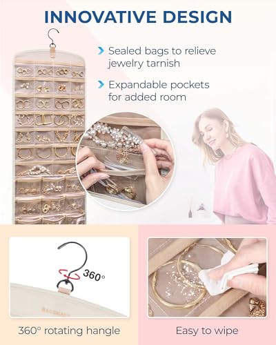 BAGSMART Hanging Jewelry Organizer, Necklace Holder Large Beige - color: Beige, size: Large - Standard