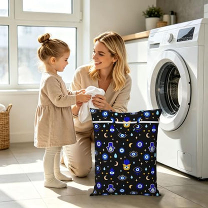 Evil Eye Black Travel Laundry Bag Washable Dirty Clothes Bag for Gym - color: Evil Eye Black
