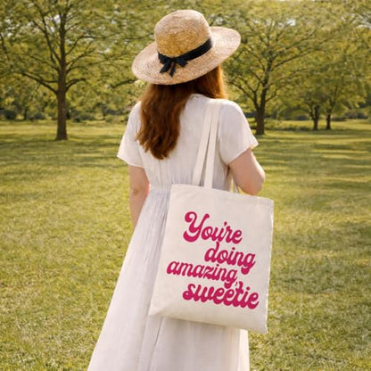 Positive Canvas Tote Bag, Reusable Inspirational Shoulder Bag, Whimsical Carryall for Shopping Commute Beach - color: Inspirational 08