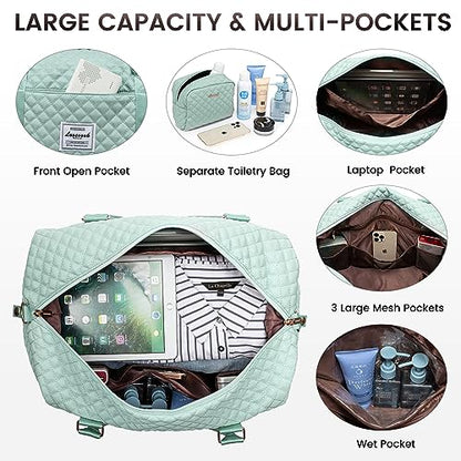LOVEVOOK Travel Duffle Bag,Weekender Bags for Women with Shoe Compartment - color: C-Light Green, size: Large-2 Pcs
