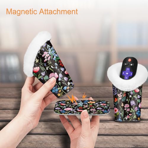 FINTIE Plush Lined Double Eyeglasses Holder with Magnetic Base for Desk - color: Black Floral