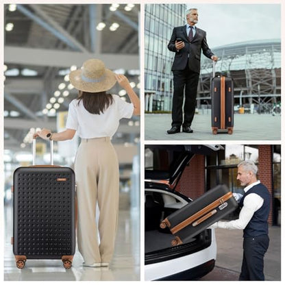 Kono 28 Inch Hard Shell Checked Luggage, 4 Spinner Wheels Suitcase, Black - color: Black, size: Checked-Large 28-Inch