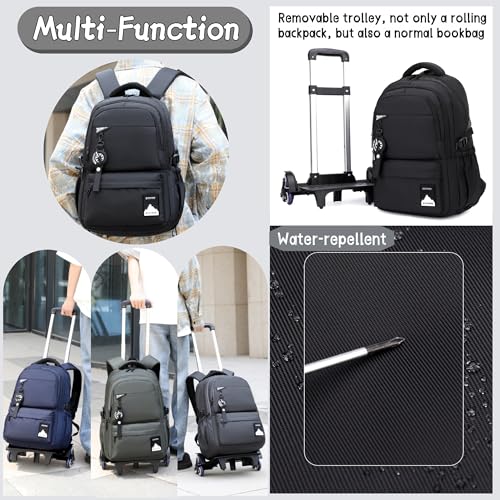 Bansusu Kids Rolling Backpack for Boys School, Classic School Bag Roller Boys Backpack with 2 Wheels, Black - color: 2 Wheels-black, style: 2 Wheels