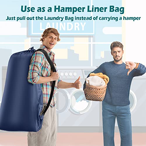 Coomee Heavy Duty Laundry Bag, 2 Pack XL Nylon Laundry Bags with Straps - color: Navy, size: 41" x 28" x 1"
