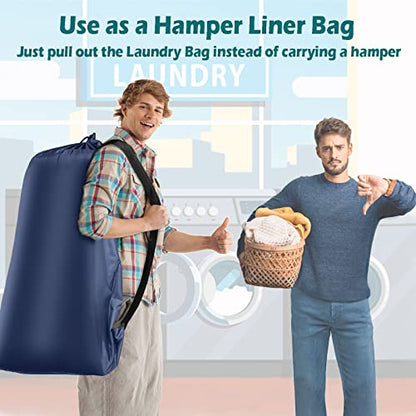 Coomee Heavy Duty Laundry Bag, 2 Pack XL Nylon Laundry Bags with Straps - color: Navy, size: 41" x 28" x 1"