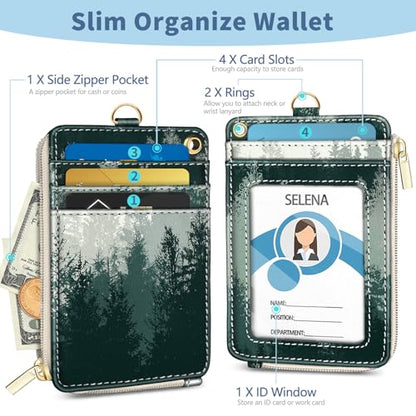 Forest Lanyard Wallet with Id Badge Holder Keychain for Card Women - color: Misty Forest