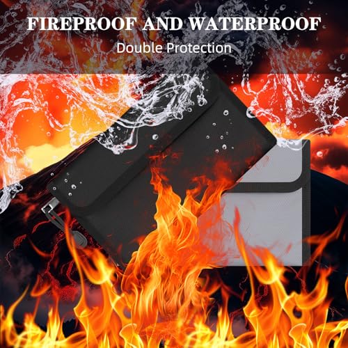 Small Money Bag (8.1“ × 4.8”)，Zippered Fireproof Waterproof Document Bag， Safe Fireproof Document Box，Small Fireproof Money for Cash, Currency, Keys, and Passports (2-Pack) - color: 8.1“ × 4.8” Silver+Black