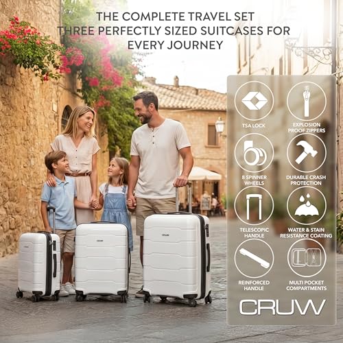 3-Piece Luggage Set Expandable Hardside Polypropylene Suitcase Set with TSA Locks & 8 Silent Spinner Wheels Lightweight Nested Suitcases Travel Set American Airline-Approved Carry-On - White - color: White, size: 3-Piece Set