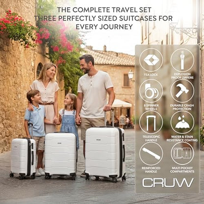 3-Piece Luggage Set Expandable Hardside Polypropylene Suitcase Set with TSA Locks & 8 Silent Spinner Wheels Lightweight Nested Suitcases Travel Set American Airline-Approved Carry-On - White - color: White, size: 3-Piece Set