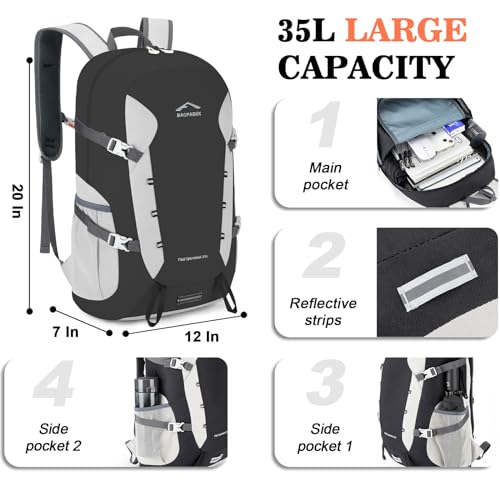 BAGPARKK 35L Ultra Lightweight Foldable Packable Hiking Backpack - color: Black-white（35l）