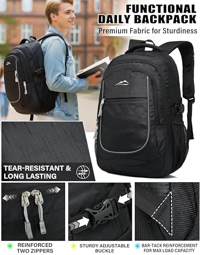 ProEtrade Anti Scratch Fabric Backpack, Black, Unisex, 20"H x 13"W x 8.2"D, 1.6 lb, 8 Pockets, 2 Laptop Compartments, Night Light Reflective Design, Ergonomic Air Flow System - color: Atrous, size: 17 Inch