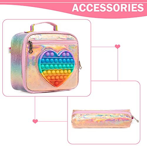 Meetbelify Girls Rolling Backpack Sequin Rolling Backpacks with Wheels for Girls for Elementary School Bag - color: Pu Love Roller