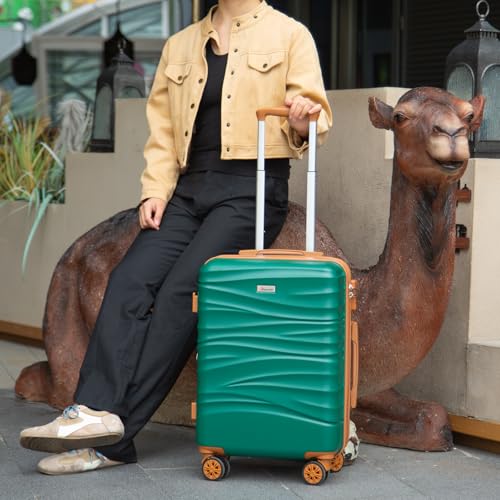 Romswi Expandable 22x14x9 Airline Approved 21" Carry On Luggage,Hardshell Suitcase with Double Spinner Wheels for 20% More Space, Lightweight Hardside Luggage, Scratch-Resistant & YKK Zipper, Green - color: Emerald Green