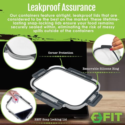 Glass Meal Prep Containers 2 and 3 Compartments, Leak-Proof, 32 oz, 4 Pack - color: Black (2,3 compartment - 4 pack, 32oz)