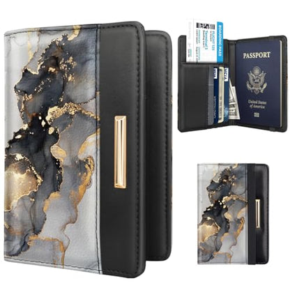 Coco Rossi Passport Holder for Travel Women Slim RFID Passport Cover Wallet - color: Grey Marble