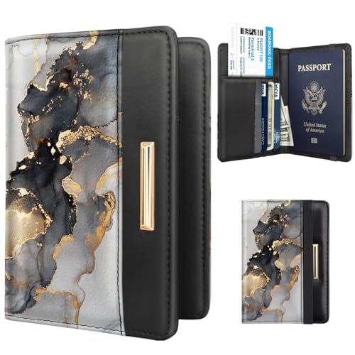 Coco Rossi Passport Holder for Travel Women Slim RFID Passport Cover Wallet - color: Grey Marble