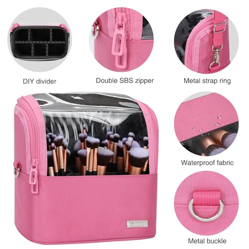 TANTO Makeup Brush Case, Stand-up Foldable Makeup Brush Holder with Divide - color: Rose Pink, size: 1-Large