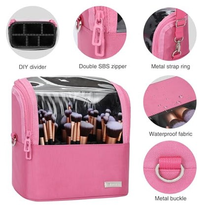 TANTO Makeup Brush Case, Stand-up Foldable Makeup Brush Holder with Divide - color: Rose Pink, size: 1-Large