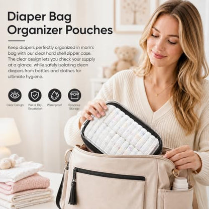 3 Pack Clear Hard Shell Zipper Case (1XL + 1L + 1M, Black) | Travel Toiletry Bag, Waterproof 1.2mm PET Hard Plastic Pouches, Organizer Box for Makeup, Toy, Snack, Stationery, Diaper - color: Black(XL+L+M)