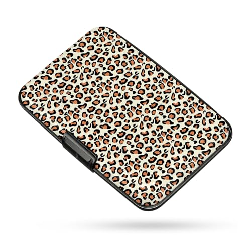Credit Card Holder RFID Aluminum card case Leopard mini Wallet Women Men | ABS Business ID Case,Hard Case Large Capacity 6 Slots, Waterproof Durable ，Secure Closure Slim Small Credit Card Protector - color: Black Brown Leopard