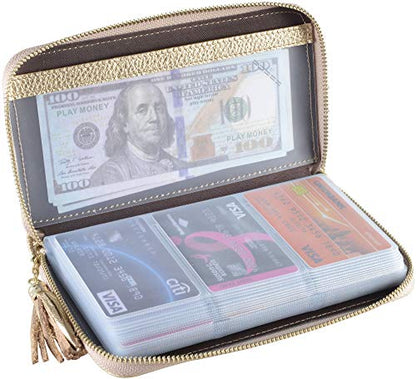 Easyoulife Credit Card Holder Wallet Womens Zipper Leather Case Purse RFID Blocking - color: Gold