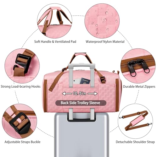 Convertible Garment Bag for Travel, 4-in-1 Backpack for Women Men, 3pcs 50L - color: B-Pink