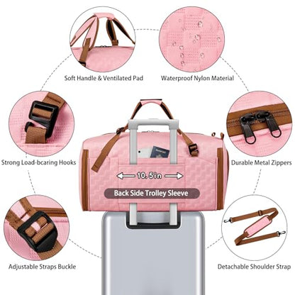 Convertible Garment Bag for Travel, 4-in-1 Backpack for Women Men, 3pcs 50L - color: B-Pink