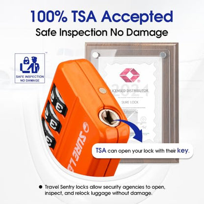 SURE LOCK TSA Approved 4-Digit Resettable Combination Luggage Locks with Open Alert, Easy-Read Dials - for Luggage, School Lockers, Gym, Office, Toolbox & Security Cases (Orange 2 Pack) - color: ORANGE 2PACK