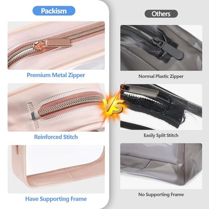 F-color TSA Approved Toiletry Bag - Clear Makeup Bag, 3 Pack, Nude Pink - color: Nude Pink, size: TSA Carry-on Series (3 Medium)