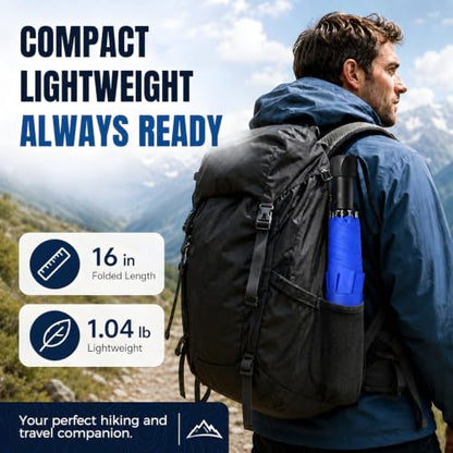 Collapsible Windproof Umbrella Travel - 42inch Auto Open & Manual Close - color: 04.Blue