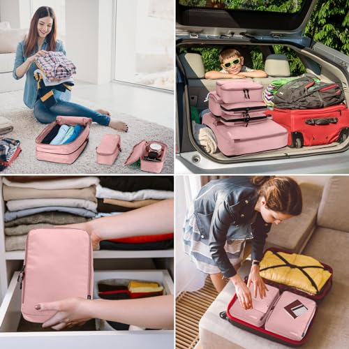 Lumesner 8 Set Compression Packing Cubes, Travel Suitcase Organizers - color: Pink