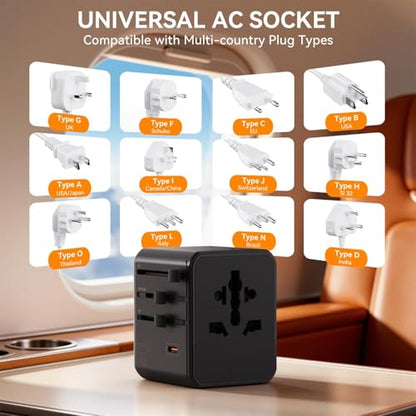 Auxmir Universal Travel Adapter, 45W PD Fast Charging Travel Plug Adapter - color: Black